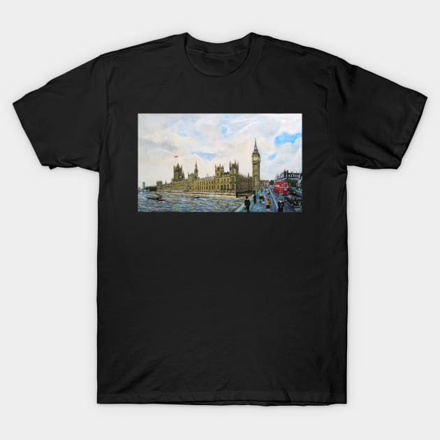 Palace of Westminster and Westminster Bridge. T-Shirt by MackenzieTar